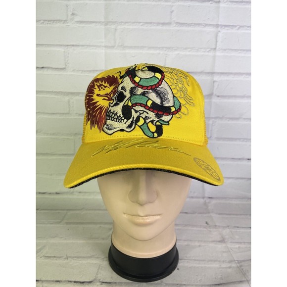 Cliff Raven Artwear Skull Ed Hardy Tattoo Embroidered Mesh Back Snapback Hat Cap - Picture 1 of 9